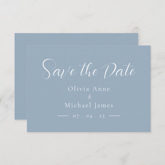 Save The Date Simple mariage bleu et blanc Script Enregistrer la (Devant / Derrière)