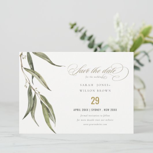 Save The Date Simple mariage botanique d'eucalyptus à l'aquarell (Debout devant)