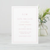 Save The Date Simple Mariage Élégant Monogramme Rose Clair (Debout devant)