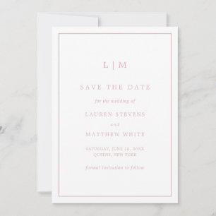 Save The Date Simple Mariage Élégant Monogramme Rose Clair