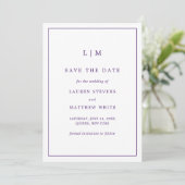 Save The Date Simple Mariage Élégant Monogramme Violet (Debout devant)