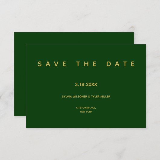 Save The Date Simple Mariage Emerald Green Minimaliste (Devant / Derrière)