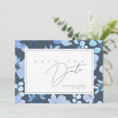 Save The Date Simple Mariage Fleur Sauvage Bleue (Debout devant)