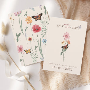 Save The Date Simple Mariage Floral aux Fleurs Sauvages Colorées