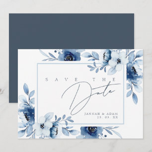 Save The Date Simple Mariage Floral Bleu