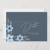 Save The Date Simple Mariage Floral Bleu Ardoise (Devant)