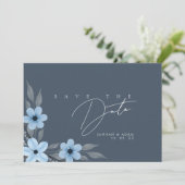 Save The Date Simple Mariage Floral Bleu Ardoise (Debout devant)