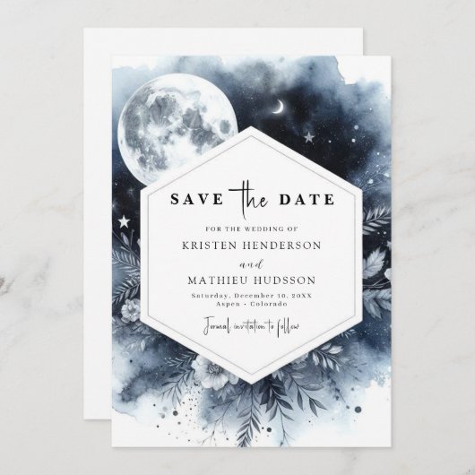 Save The Date Simple Mariage floral clair de lune (Devant / Derrière)