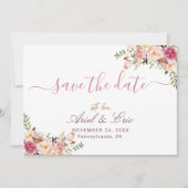 Save The Date Simple Mariage Floral Rose Pâle (Devant)