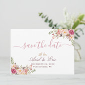 Save The Date Simple Mariage Floral Rose Pâle (Debout devant)