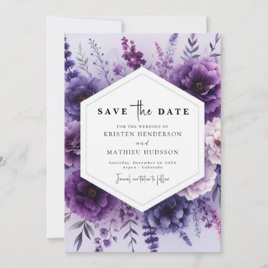 Save The Date Simple Mariage Floral violet unique (Devant)
