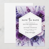 Save The Date Simple Mariage Floral violet unique (Devant / Derrière)