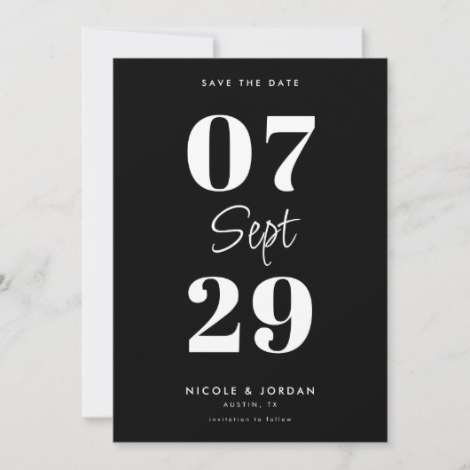 Save The Date Simple Mariage Moderne Noir et Blanc (Devant)