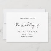 Save The Date Simple Mariage Moderne Noir et Blanc (Devant)