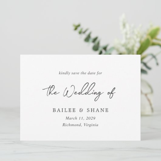 Save The Date Simple Mariage Moderne Noir et Blanc (Debout devant)