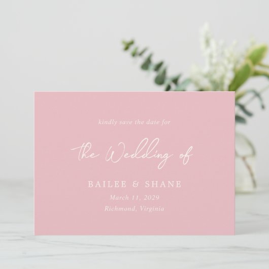 Save The Date Simple Mariage Moderne Rose (Debout devant)