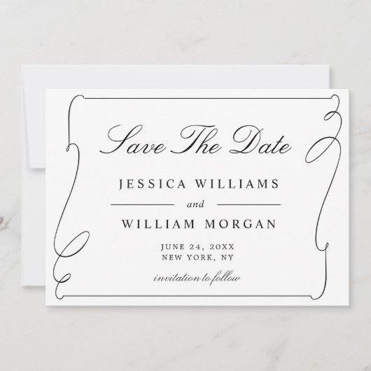 Save The Date Simple Mariage noir et blanc élégant (Devant)