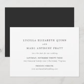 Save The Date Simple Mariage Noir et Blanc Intemporel (Devant / Derrière)