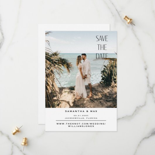 Save The Date Simple Mariage Photo Couple Blanc Enregistrer La D (Devant/Arrière en situation)