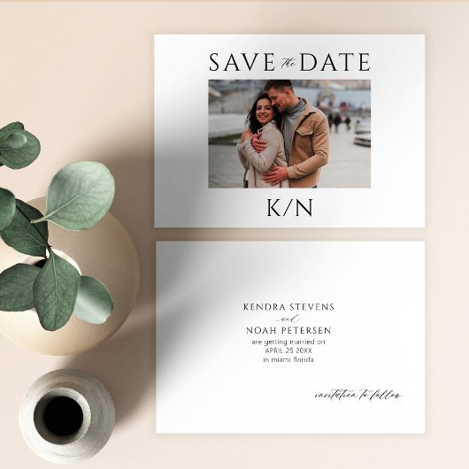 Save The Date Simple mariage photo de couple monogramme minimal