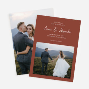 Save The Date Simple Mariage photo Script Terracotta