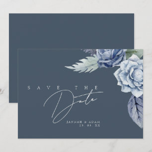 Save The Date Simple Mariage Rose Bleu Ardoise