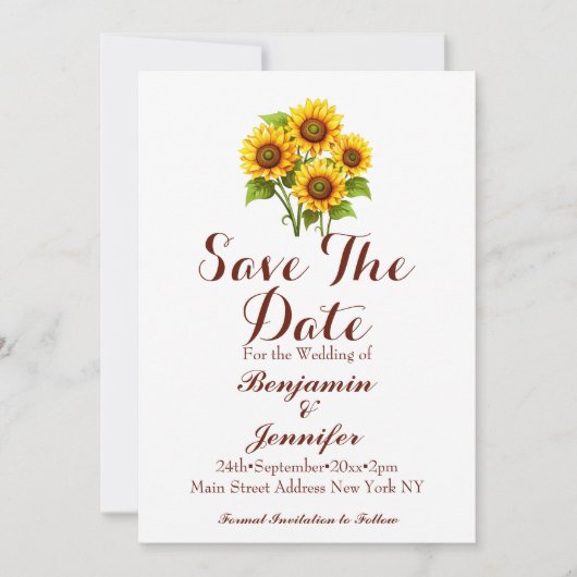 Save The Date Simple Mariage rustique de tournesol (Devant)