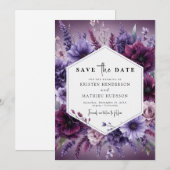 Save The Date Simple Mariage végétal violet botanique (Devant / Derrière)