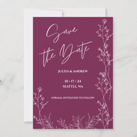 Save The Date Simple mariage violet de pensée enregistrer la dat (Devant)