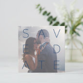 Save The Date Simple Marine Blanc 2 Rose photo Carré or Mariage (Debout devant)