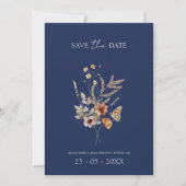 Save The Date Simple Marine Bleu Automne Fleur sauvage Mariage (Devant)