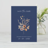 Save The Date Simple Marine Bleu Automne Fleur sauvage Mariage (Debout devant)