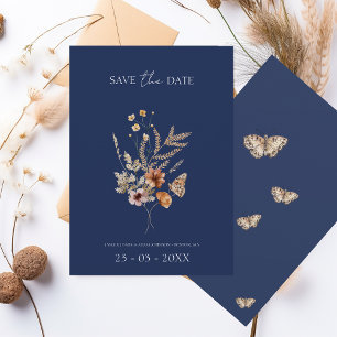 Save The Date Simple Marine Bleu Automne Fleur sauvage Mariage