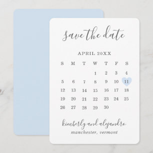 Save The Date Simple mignon bleu Mariage Calender Coeur