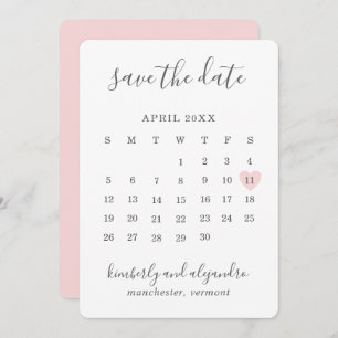 Save The Date Simple mignon Mariage de Calender Coeur Rose