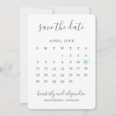 Save The Date Simple mignonne Mint vert Coeur Calender Mariage (Devant)