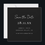 Save The Date Simple minimaliste Carré noir et blanc<br><div class="desc">Peut être entièrement customisé pour répondre à vos besoins. © Gorjo Designs. Fait pour vous via la plateforme Zazzle. // Vous cherchez des articles correspondants ? Autre papeterie de l'ensemble disponible dans la section "collections" de mon magasin. // Besoin d'aide pour customiser votre design ? Vous avez d'autres idées ?...</div>