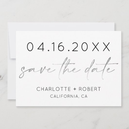 Save The Date Simple minimaliste police de script argent enregis (Devant)