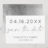 Save The Date Simple minimaliste police de script argent enregis (Devant / Derrière)