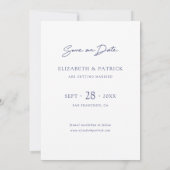 Save The Date Simple Modern Blue Script Photo Enregistrer la dat (Dos)