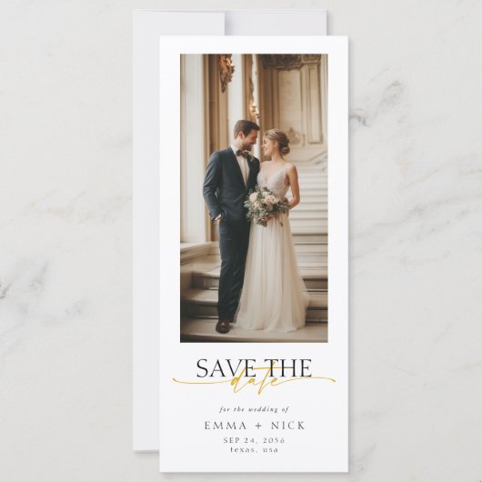 Save The Date Simple Modern Gold Script Bookmark Photo Wedding (Devant)