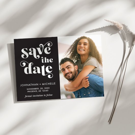 Save The Date Simple Modern Minimalist Black & White Wedding