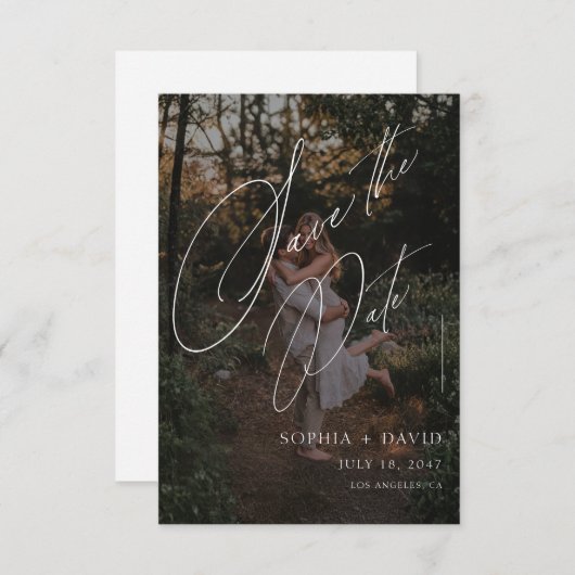 Save The Date Simple Modern Minimalist Elegant Script Photo (Devant / Derrière)