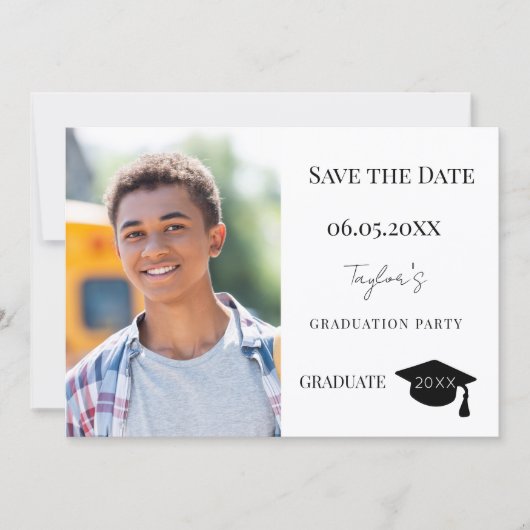 Save The Date Simple modern photo guy Graduation (Devant)
