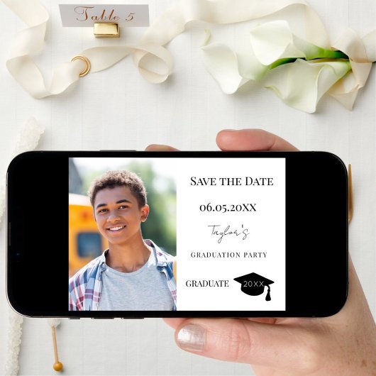 Save The Date Simple modern photo guy Graduation