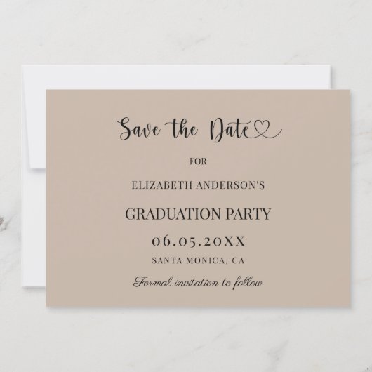 Save The Date Simple modern photo mocha beige Graduation (Dos)