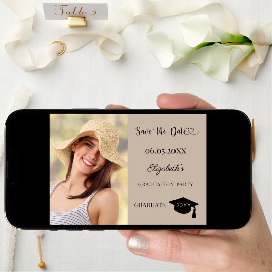 Save The Date Simple modern photo mocha beige Graduation