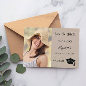 Save The Date Simple modern photo mocha beige Graduation