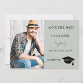 Save The Date Simple modern photo sage green guy Graduation (Devant)