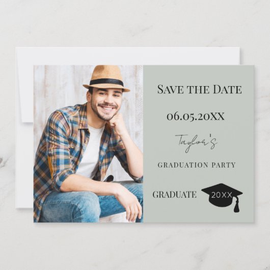 Save The Date Simple modern photo sage green guy Graduation (Devant)